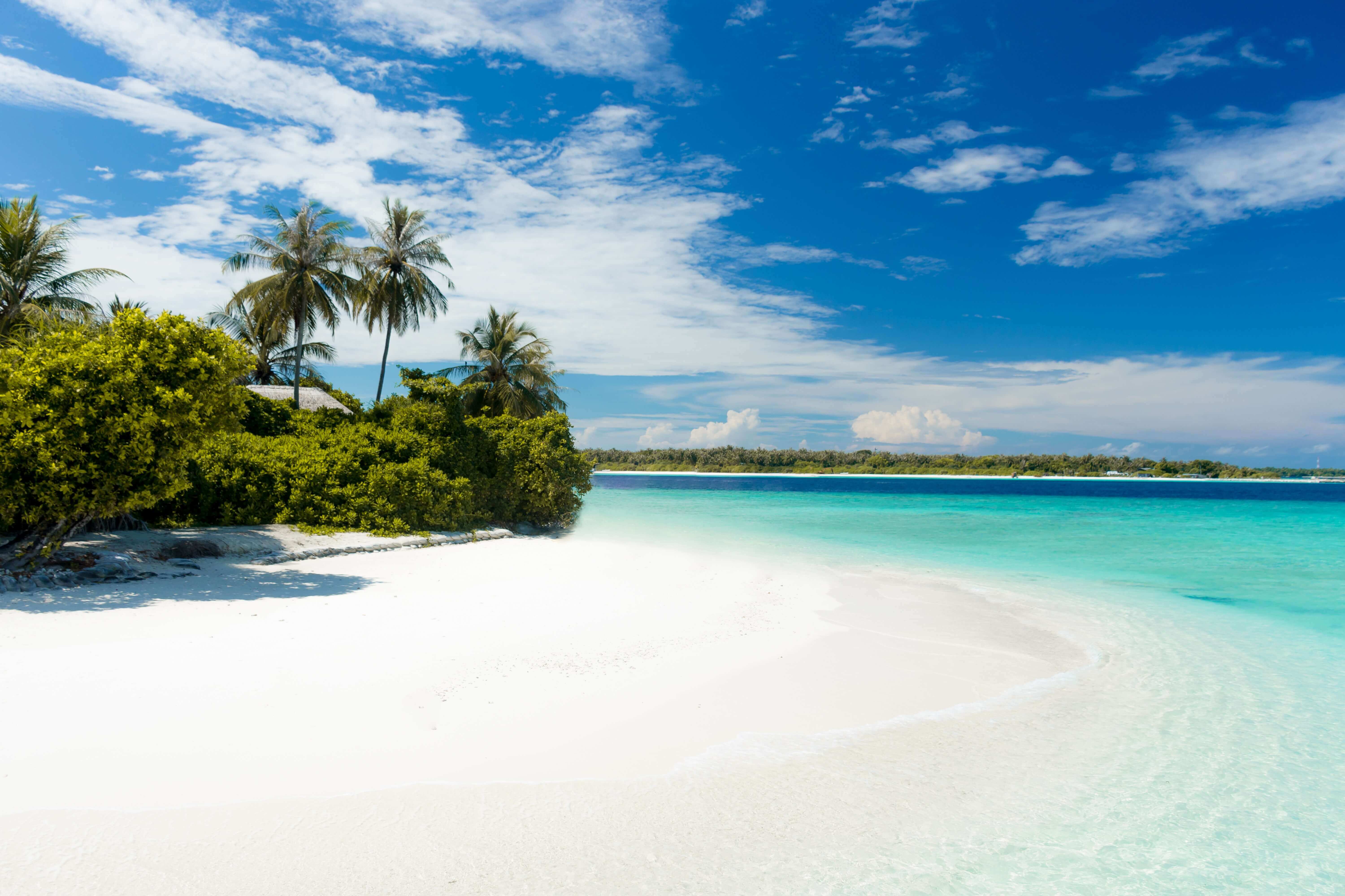 Desert island. Мальдивы Баунти. Пляж с белым песком. Остров с белым песком. Белоснежный пляж.